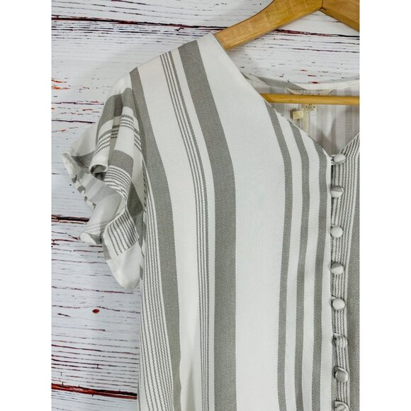 Stripe & Stare Womens Button Front Striped Tie Hem Top Size Medium Nautical - Picture 11 of 13